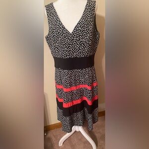 “Anne Klein” Black White Coral Sleeveless Dress 14P